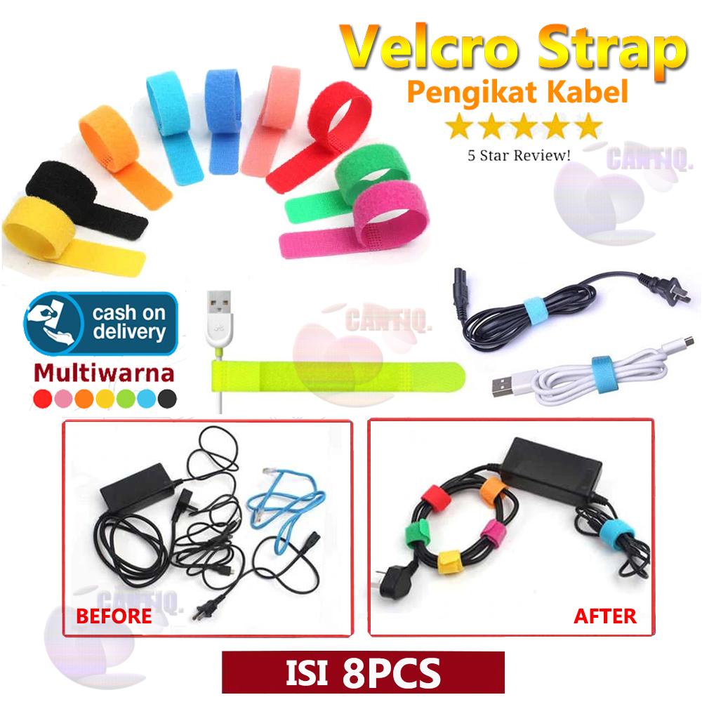 Velcro Strap Pengikat Kabel / Klip Kabel / Penggulung Kabel / Pengikat Kabel Charger / Cable Winder / Cord Ties / Cord Holder- Isi 8 Pcs WARNA ACAK