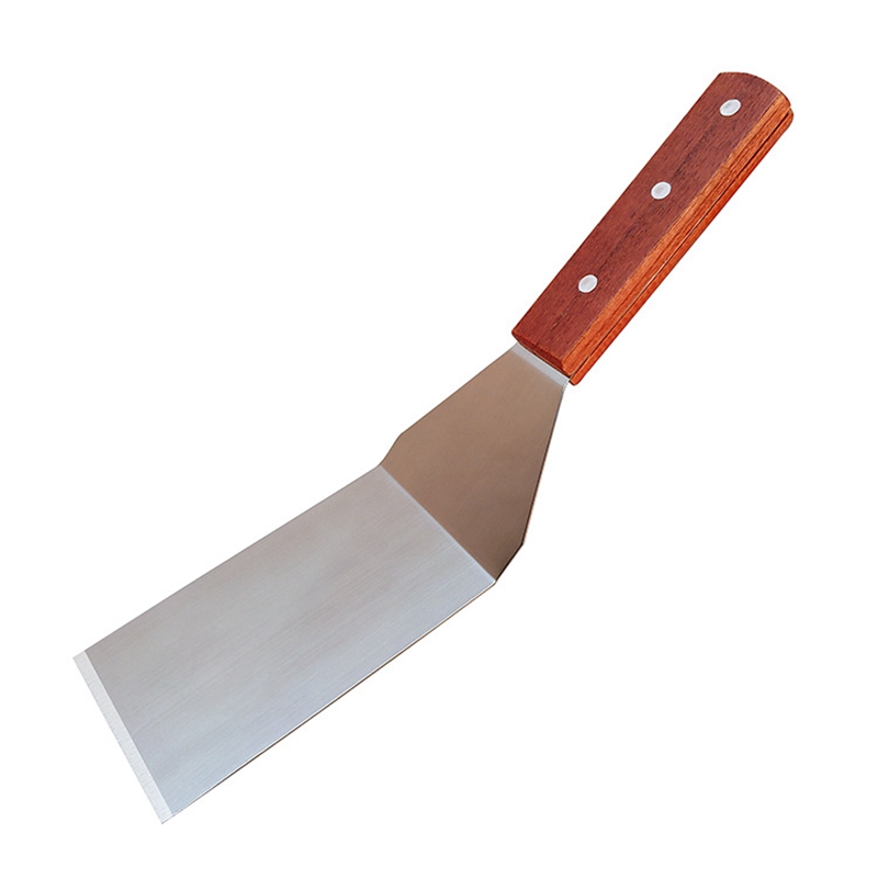 Stainless Steel Flat Frying Spatula with Wooden Handle Pizza Spatula