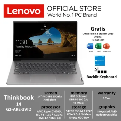 Laptop Lenovo ThinkBook 14-G2-ARE-3VID 14 Inch IPS (AMD Ryzen 7 - 4700U / 8GB / 512GB SSD / Radeon Graphics / W10 Home / 1 Year Warranty)
