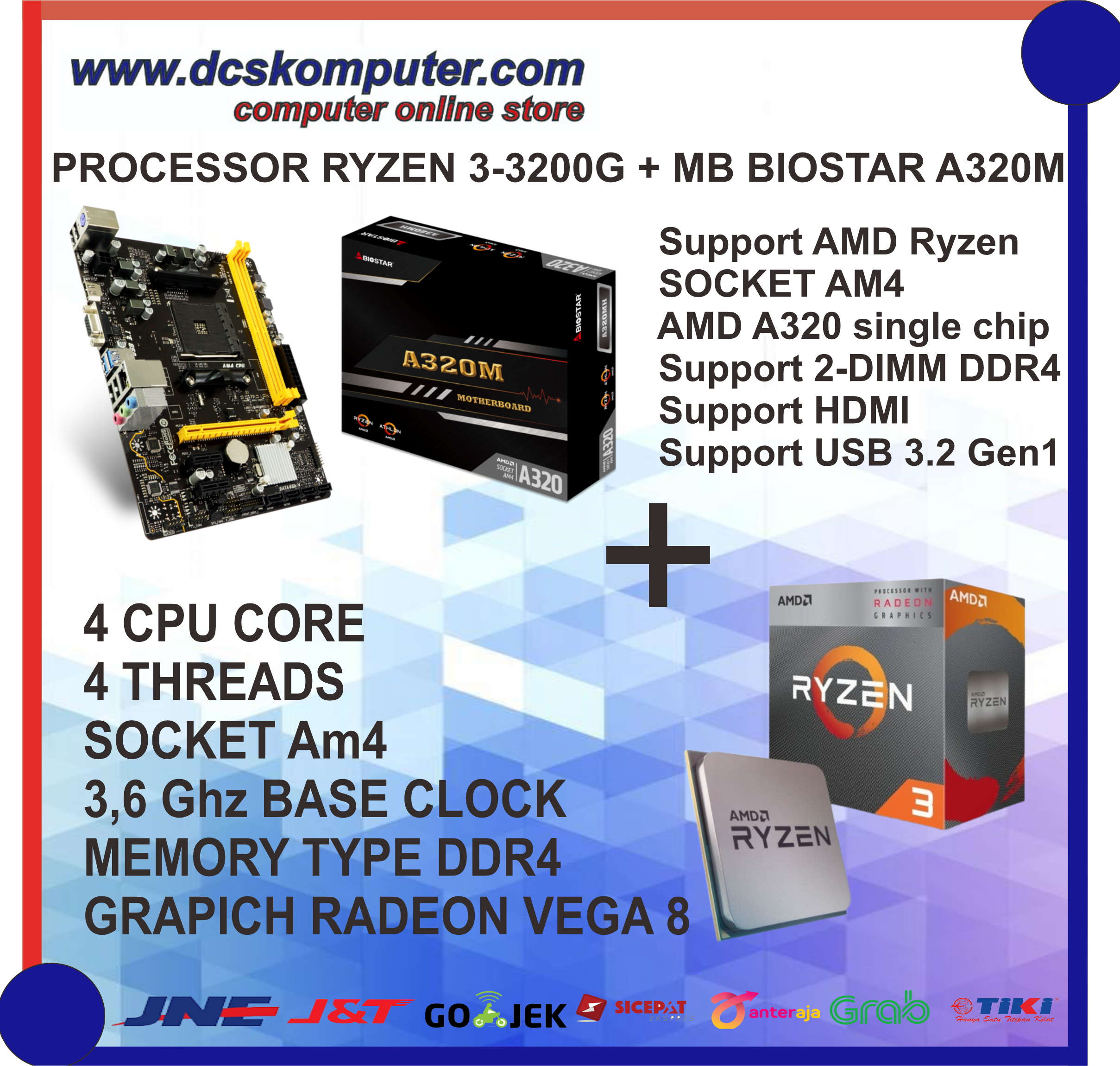 PAKET PROCESSOR AMD RYZEN 3-3200G MB BIOSTAR A320M DDR4