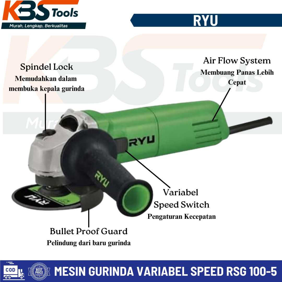 Senso Tangan Ryu RYU Gerinda gurinda Tangan ryu 4 RSG 100-5V Angle Grinder Variable ...