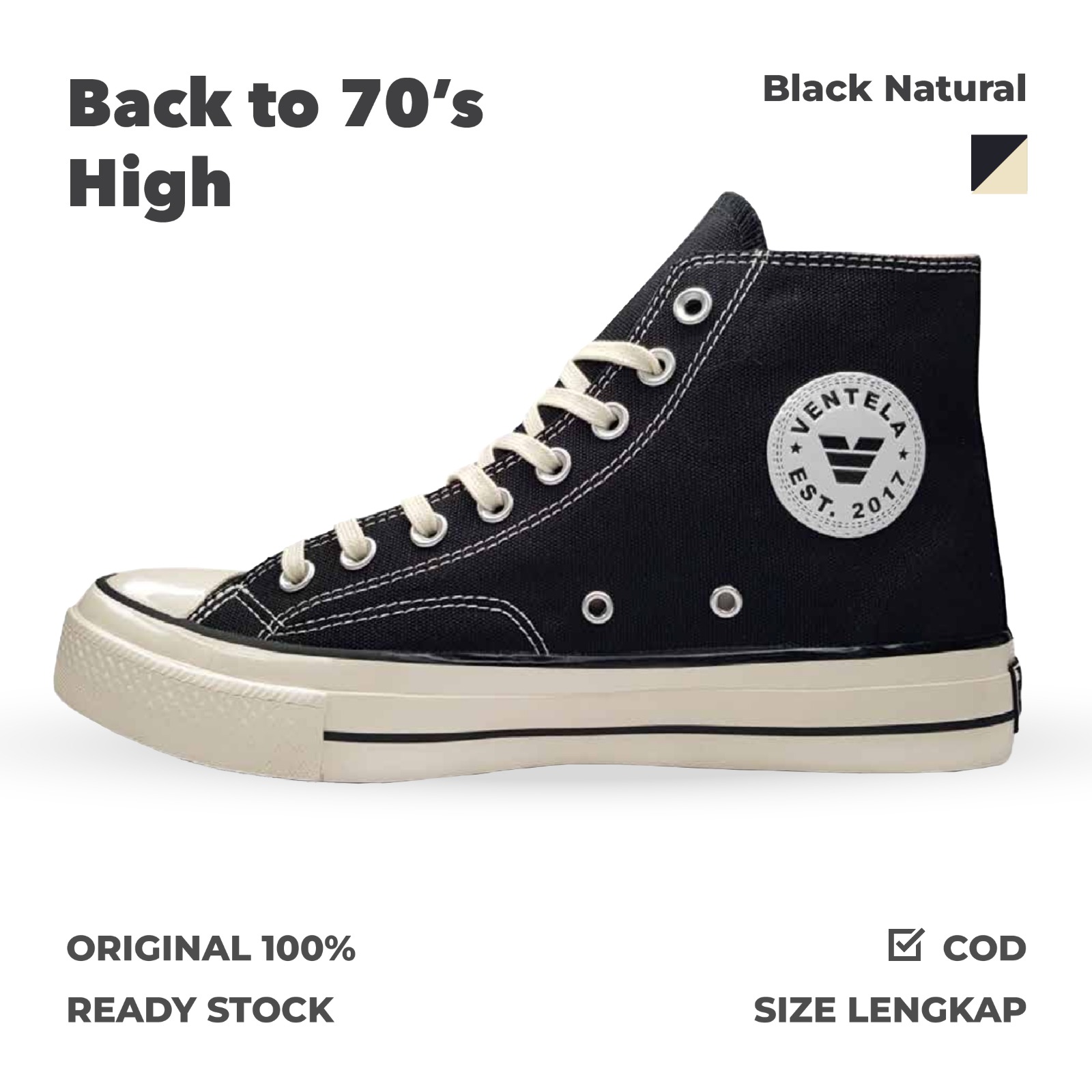 Ventela BTS High Black Natural Sneakers Canvas Unisex Sneakers