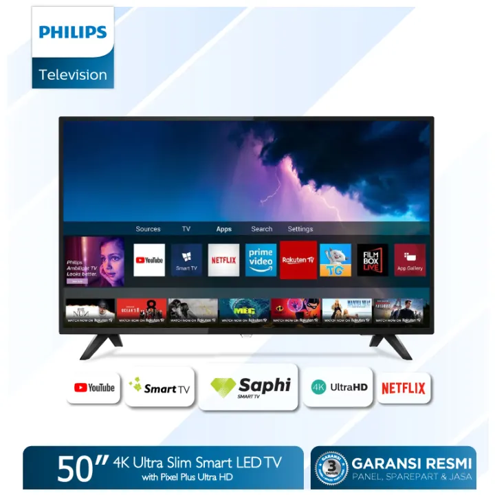 Philips 50 Inch 4k Uhd Smart Tv Saphi Os Netflix Hdr Hdmi Usb Slim Model 50put6103s 70 Lazada Indonesia