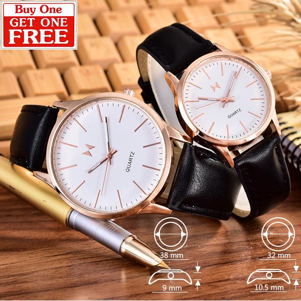 Alexandre Costie – Bonico – Jam Tangan Pria dan Wanita - Body Rose Gold – White - Dial – Black Leather Strap – Bonico-2984B-GL-RGW-Couple - Black Leather Strap