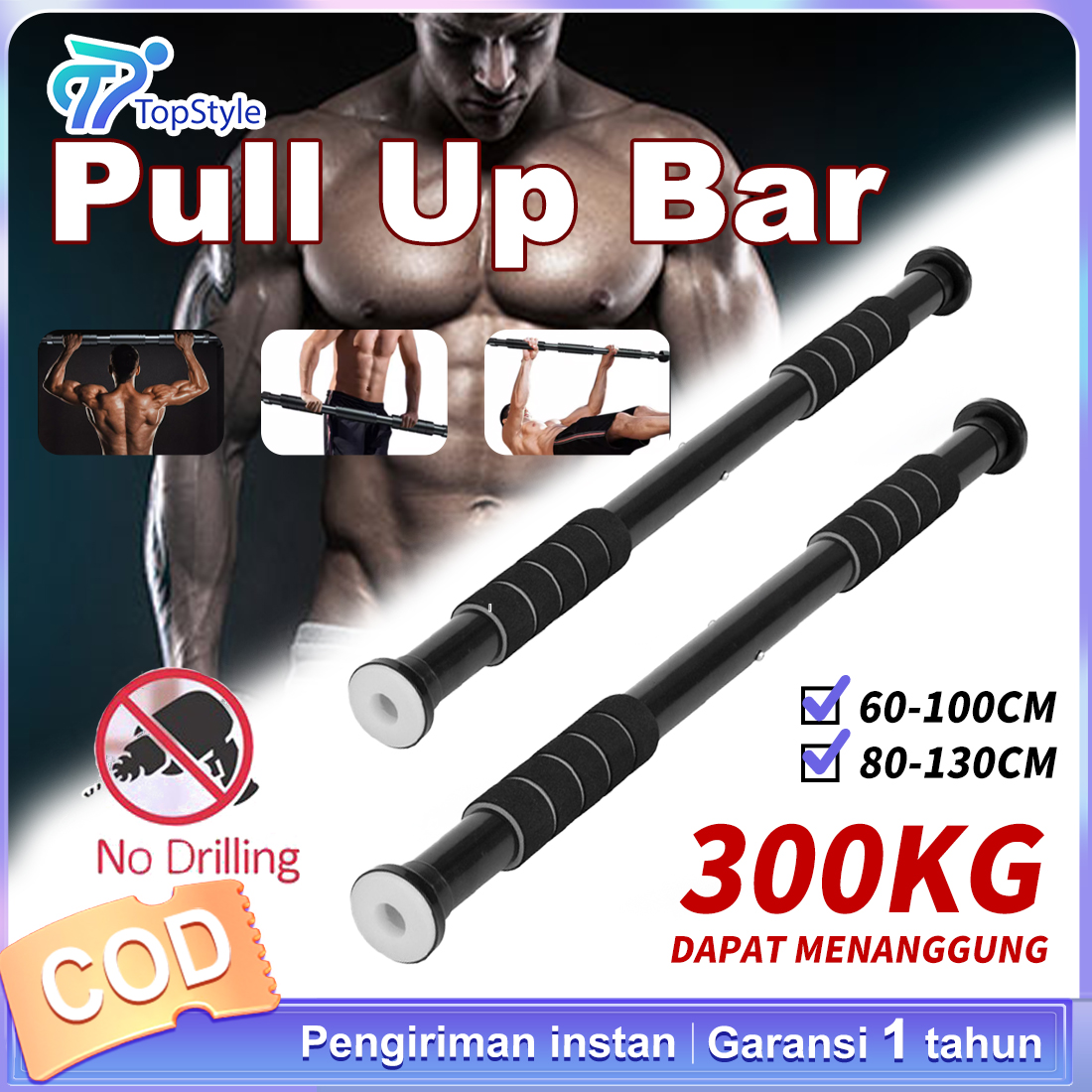 Pull Up Bar 60-100cm Chin Up 80-130 Iron Gym Alat Fitness Di Rumah