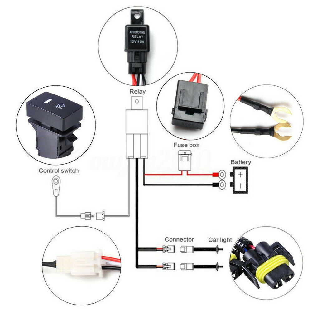 Anyike Bộ Dây Điện Rơle 12V 40A Bộ Dây Đèn Làm Việc Bộ Dây Cáp Công Tắc Bật/Tắt Chống Nước Đèn LED Làm Việc H11 Honda Nissan Dành Cho Đèn LED Lái Xe Địa Hình