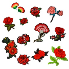12 Pcs Indah Merah Bunga Pola DIY Tambalan Pakaian Stiker Bordir Tambalan Jahit 12 Gaya Aksesori Pakaian untuk T-shirt Jeans Pakaian Tas- internasional