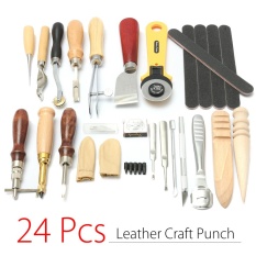 24 Kerajinan Kulit Punch Tool Kit Jahitan Ukir Bekerja Jahit Pelana Groover-Intl