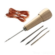 4 Jarum Tembaga Handle Jahit Penusuk Tangan Alat Perbaikan Sepatu dengan 18 M Kabel Nilon Thread Di Hitam untuk DIY Jahit Memperbaiki Kanvas Kulit-Intl