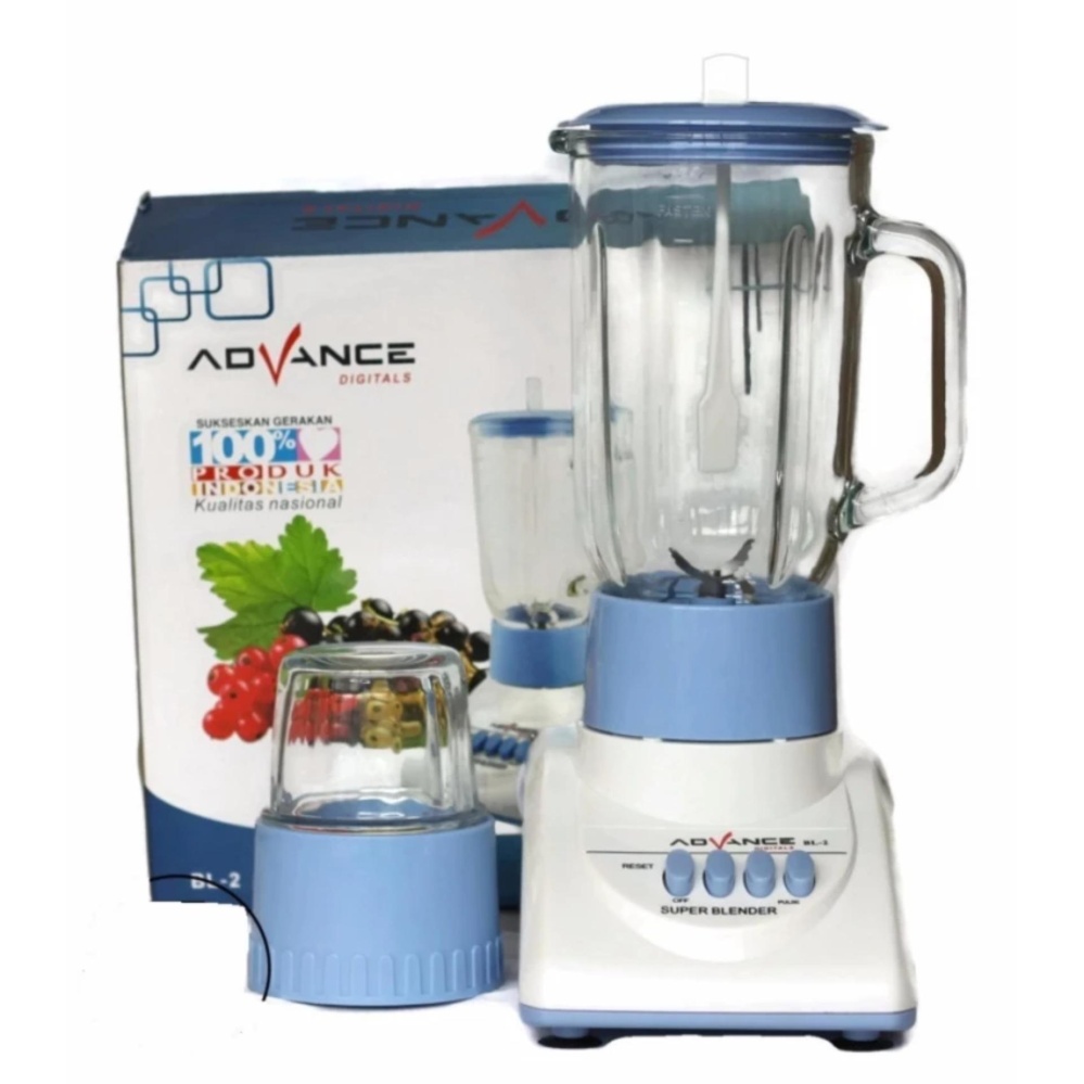 Advance Blender BL-2 Bahan Kaca Low Watt with Grinder - Biru Putih 