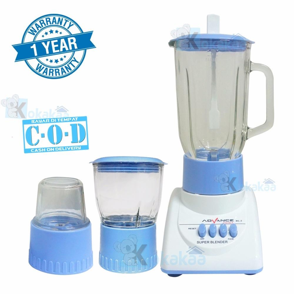 Advance Blender BL-5 3in1 Bahan Kaca Low Watt with Grinder dan Mini Chopper - Biru Putih