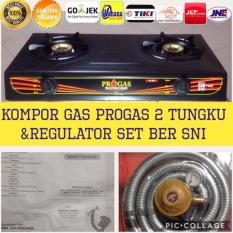 Alat Dapur Kompor Gas Dua Tungku Progas & Regulator Set Ber Sni