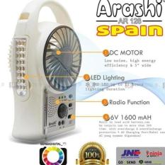 ASLI IMPORT - KIPAS 5 INCHI + LAMPU LED + RADIO CAS ISI ULANG ARASHI
