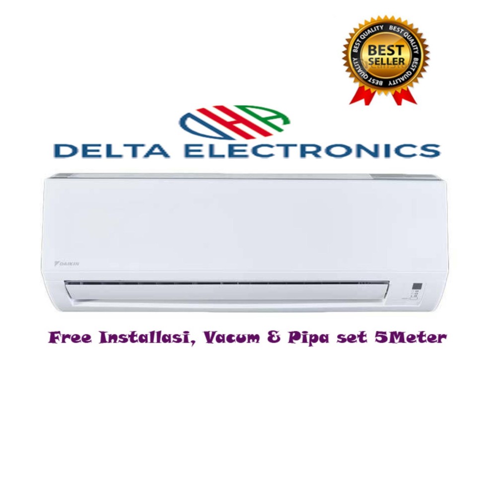 Daikin New AC FTV15BXV 1/2PK Standart R32 Putih+Paket Instalasi+Vacum+Pipa Set(Pipa tebal 0,6mm 5Mtr,Kabel,Bracket,Lem)