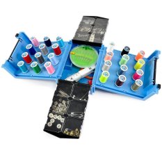 Folding Compact Box Sewing Kit Needle Thread Set Meteran Gunting Thimble Pins Case Menjahit Merajut Patch Organizer-Intl