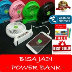HOKI - Kipas Angin Rechargeable Mini Baterry Charge & Usb Cable Bundle With Powerbank Function - Multi Colour + Gratis Pulpen Lilin Unik Serba Guna Hitam Pekat - 1 Pcs