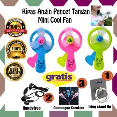Paket Murah Buat Bepergian Anda!! Kipas Angin Pencet Tangan Manual Mini Cool Fan + Gratis Iring Stand Hp + Gantungan Karakter + Handsfree