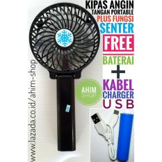 Kipas Angin Tangan Lipat Portable USB Fan Mini Stand PLUS Fungsi Senter FREE Kabel Charger USB + Baterai (HITAM)