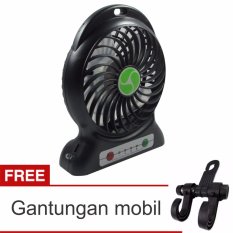 Lanjarjaya USB Mini Fan / Kipas Angin Rechargeable Baterai 18650 Li-ion - Hitam + Gantungan Mobil
