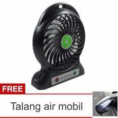 Lanjarjaya USB Mini Fan / Kipas Angin Rechargeable Baterai 18650 Li-ion - Hitam + Talang Air Mobil