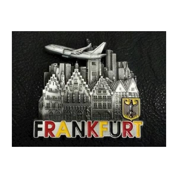 Magnet kulkas metal Frankfurt pesawat souvenir negara Germany