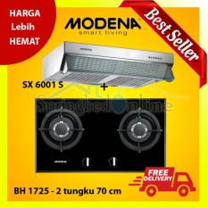 Paket Lebih Hemat Kompor Tanam Gas Modena BH 1725 2 tungku 70 cm dan Cooker Hood Stainless SX 6001 S