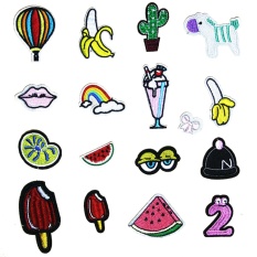 Set 16 Pcs Lucu Lucu Pakaian DIY Patch Stiker Kartun Pisang Kaktus Cap Patch untuk T-shirt Jeans Pakaian Casing- INTL