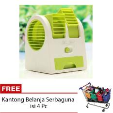 StarHome AC Duduk Mini Portable - Double Blower Mini AC - Kipas Angin Hijau + Free Kantong Belanja Serbaguna isi 4 Pc