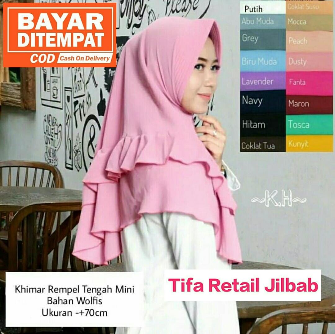 Jilbab Instan Khimar Rempel Tengah 2 Layer Wolfis Clara Ruffle