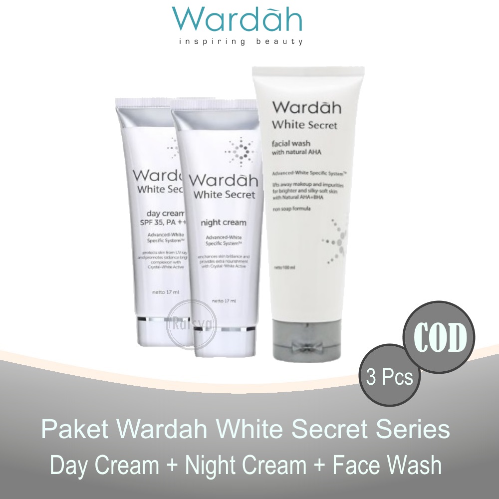 Paket WARDAH White Secret ( Day Cream 17ml + Night Cream 17ml + Facial Wash 100ml ) - 3 Pcs