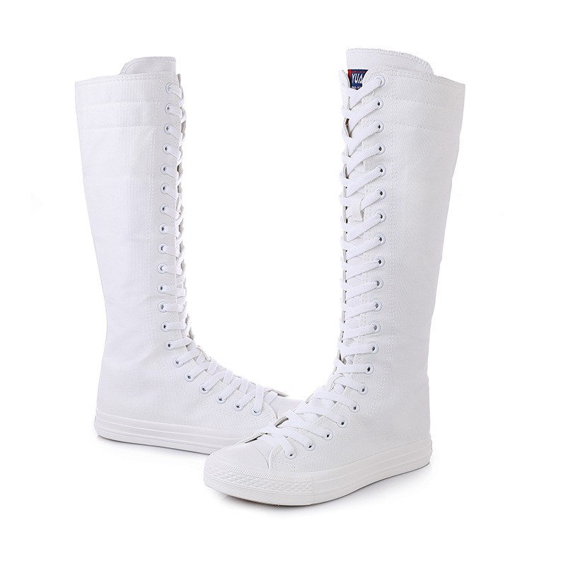 knee high canvas lace up boots