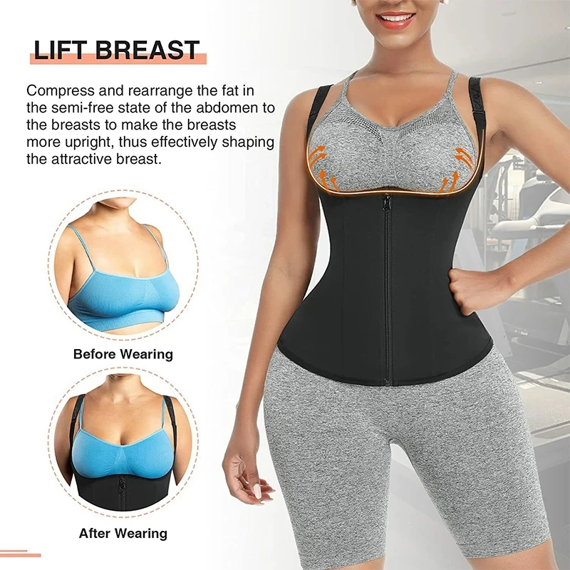 Women's Waist Trainer Vest Zipper Corset Slimming Body Shaper for Tummy  Control Neoprene Cincher Sweat Sauna Tank Top