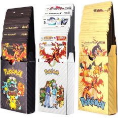 BUANARN Hoạt Hình Cho Trẻ Em Đồ Chơi Thẻ GX Kim Loại Phụ Kiện Charizard Tiếng Tây Ban Nha/Tiếng Anh V Vmax Thẻ Pokémon Thẻ Sprite Thú Cưng Phiên Bản Tiếng Anh Thẻ Pokemon Thẻ Vàng