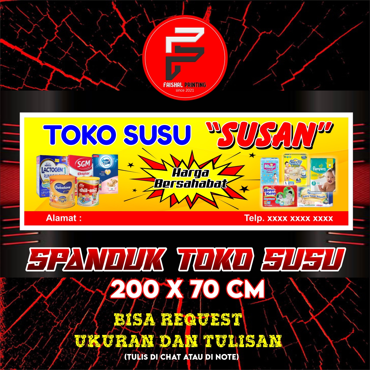 Spanduk Toko Susu / Spanduk Toko Popok / Spanduk Peralatan Bayi Ukuran