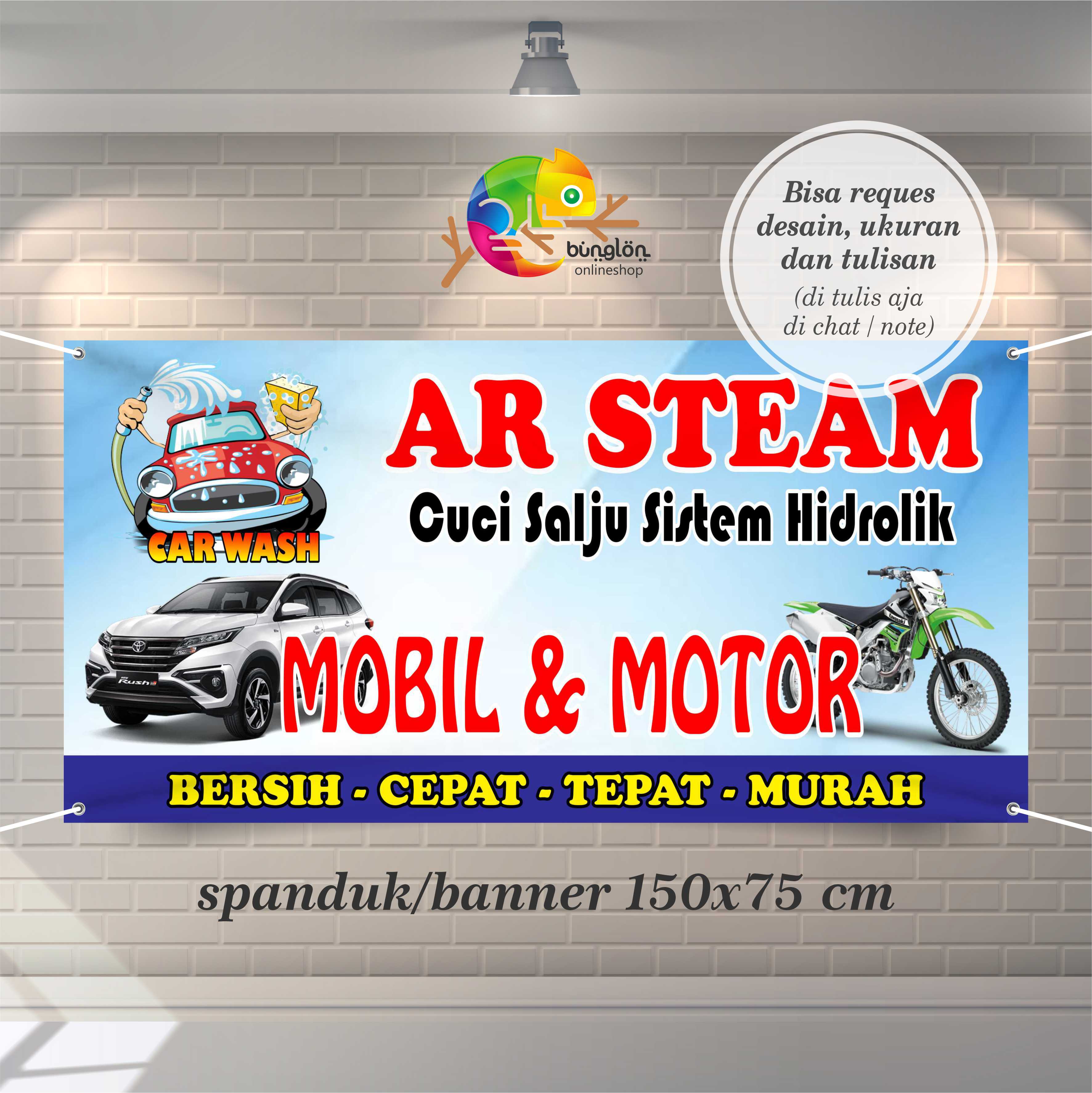 Spanduk Banner Cuci Motor Mobil, Cuci Saju Hidrolik, Free Desain