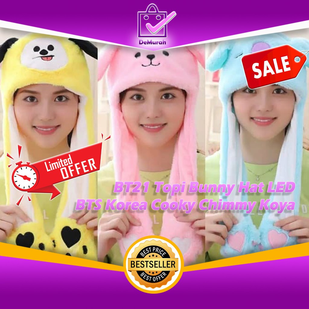 BT21 Topi Bunny Hat LED Karakter BTS 