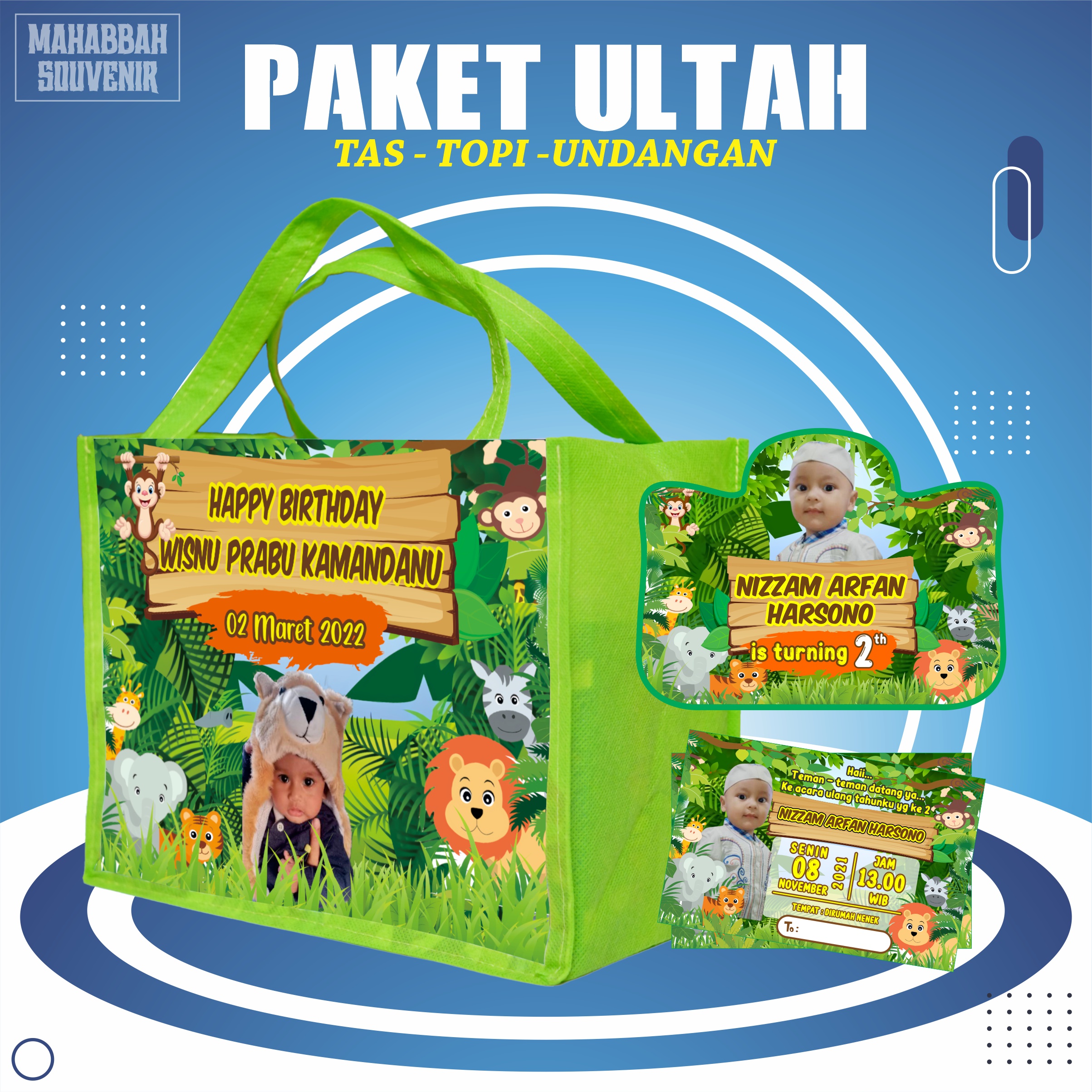 PAKET TAS UNDANGAN TOPI ULANG TAHUN ANAK TERLARIS BISA CUSTOME FOTO DAN ...