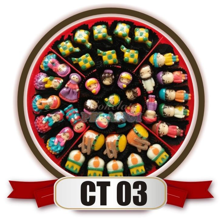 bestseller coklat lebaran aneka karakter ( muslim, muslimah, masjid, bedug, ketupat ) untuk sajian lebaran merk cokelat pelangi kemasan candytray CT03