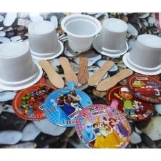 Cup Plastik 60 ml polos putih susu (lengkap dengan sendok & tutup)