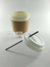 PAPER CUP KOPI 8oz ( POLOS ) + TUTUP + SEDOTAN PIPIH ( STIRRER ) isi 50set