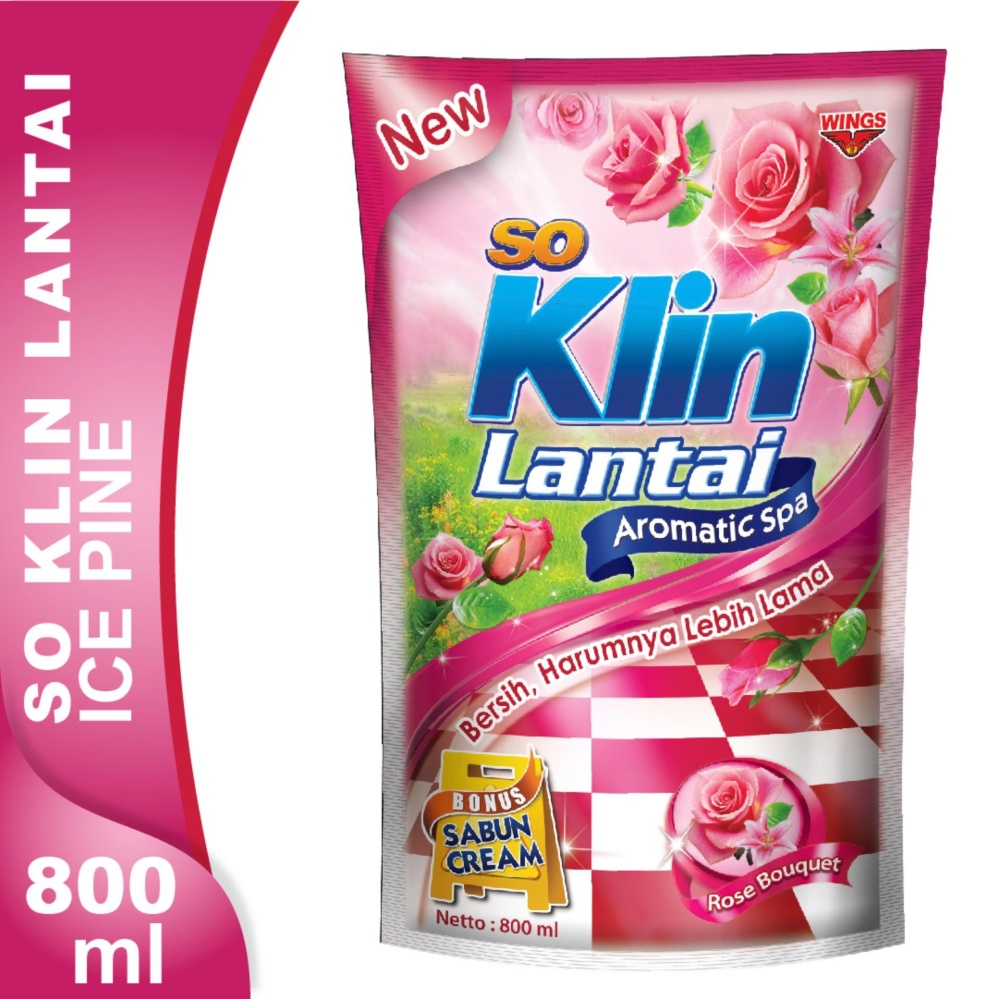 So Klin Pembersih Lantai Merah (Rose Bouquet) Pouch 800 mL