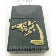 ZIPPO korek api minyak motif pistol REVOLVER warna Hitam Dopp