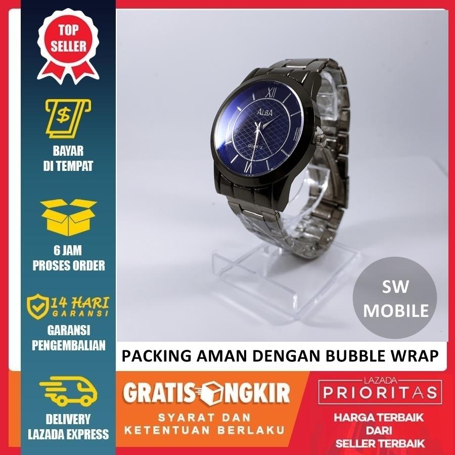 Jam Tangan Pria KEREN dan TERMURA Alba Strap Stainless Steel / Tali Rantai - Hitam