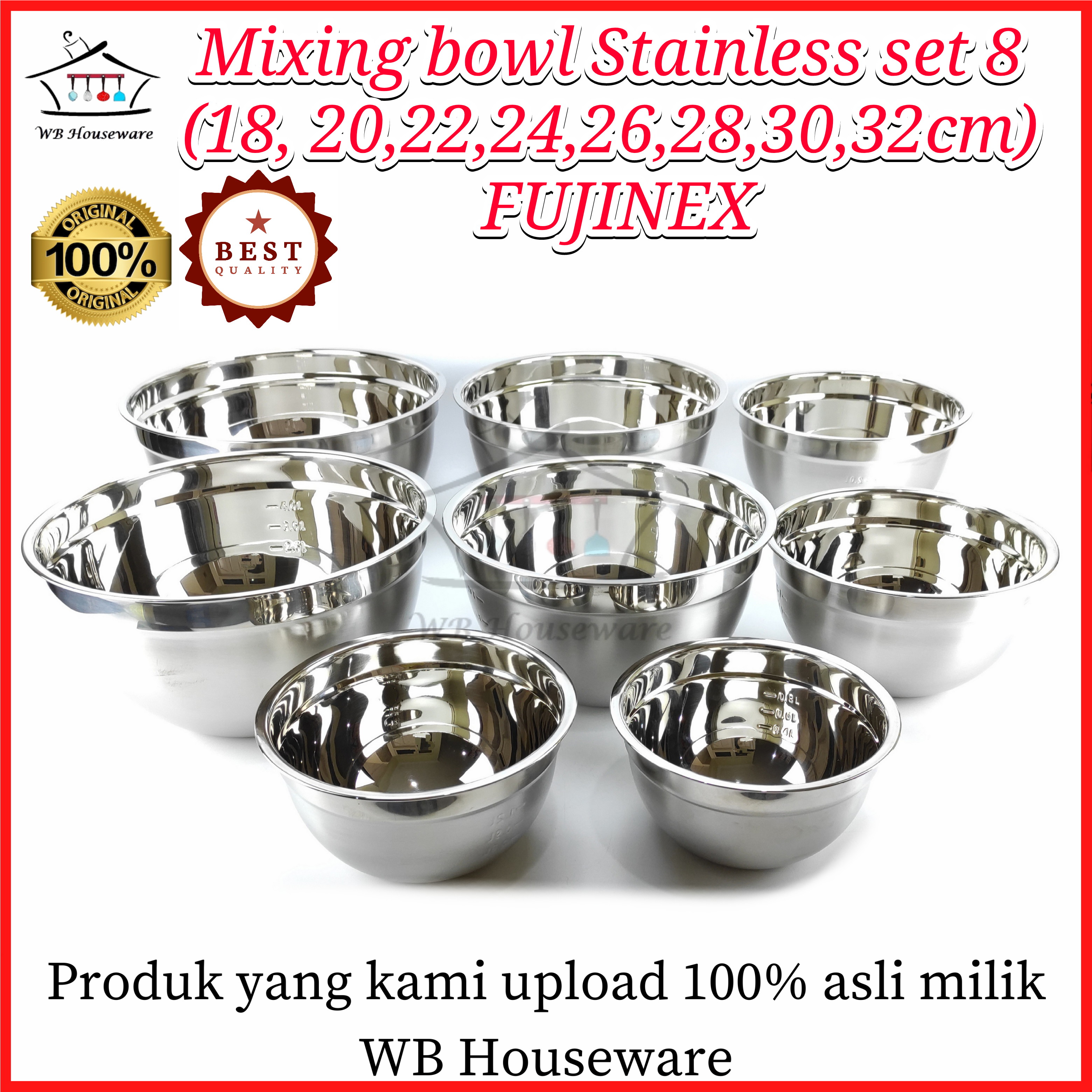 Mixing bowl Stainless set 8 in 1 FUJINEX Lazada Indonesia