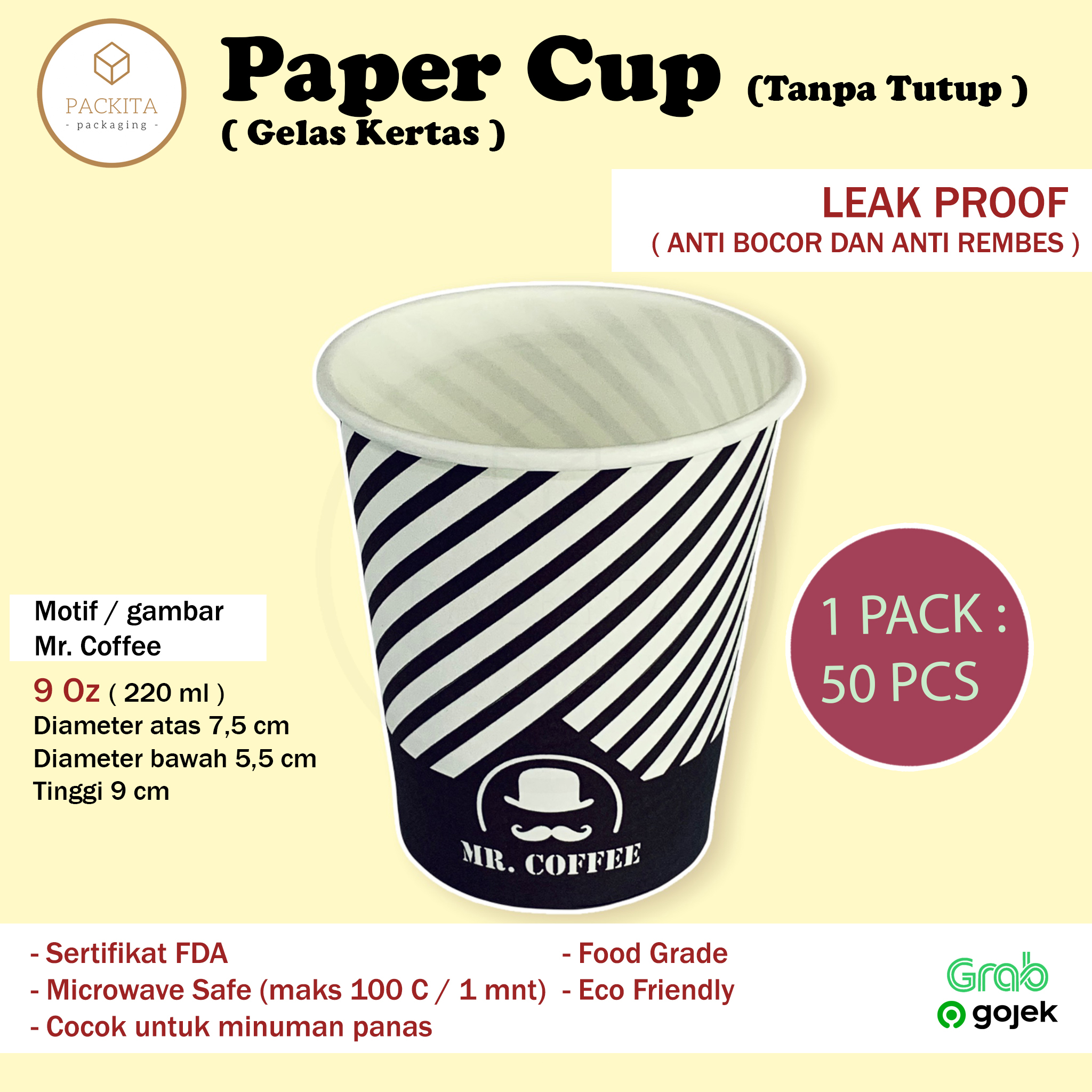 Paper Hot Cup Motif Mr Coffee 9 Oz 220 ml (50pcs) | Lazada Indonesia