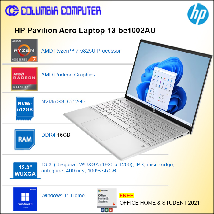 HP Pavilion Aero 13-be1002AU Ryzen 7-5825U 16GB 512GB 13.3