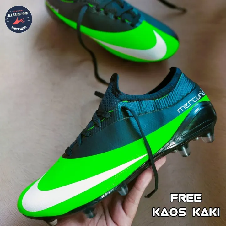 Sepatu Sepak Bola Nike Mercurial Vapor 2021 Murah Bonus Kaos Kaki Warna Hitam Hijau Lazada Indonesia