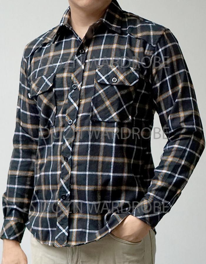 DOZN Kemeja Flanel CASUAL Pria Bahan flanel akrilik seri 1-16