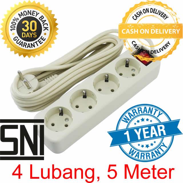 HBS Stop Kontak 4 Lubang Colokan Cok Listrik Sunfree + Kabel Panjang 5 Meter Original SNI - Putih