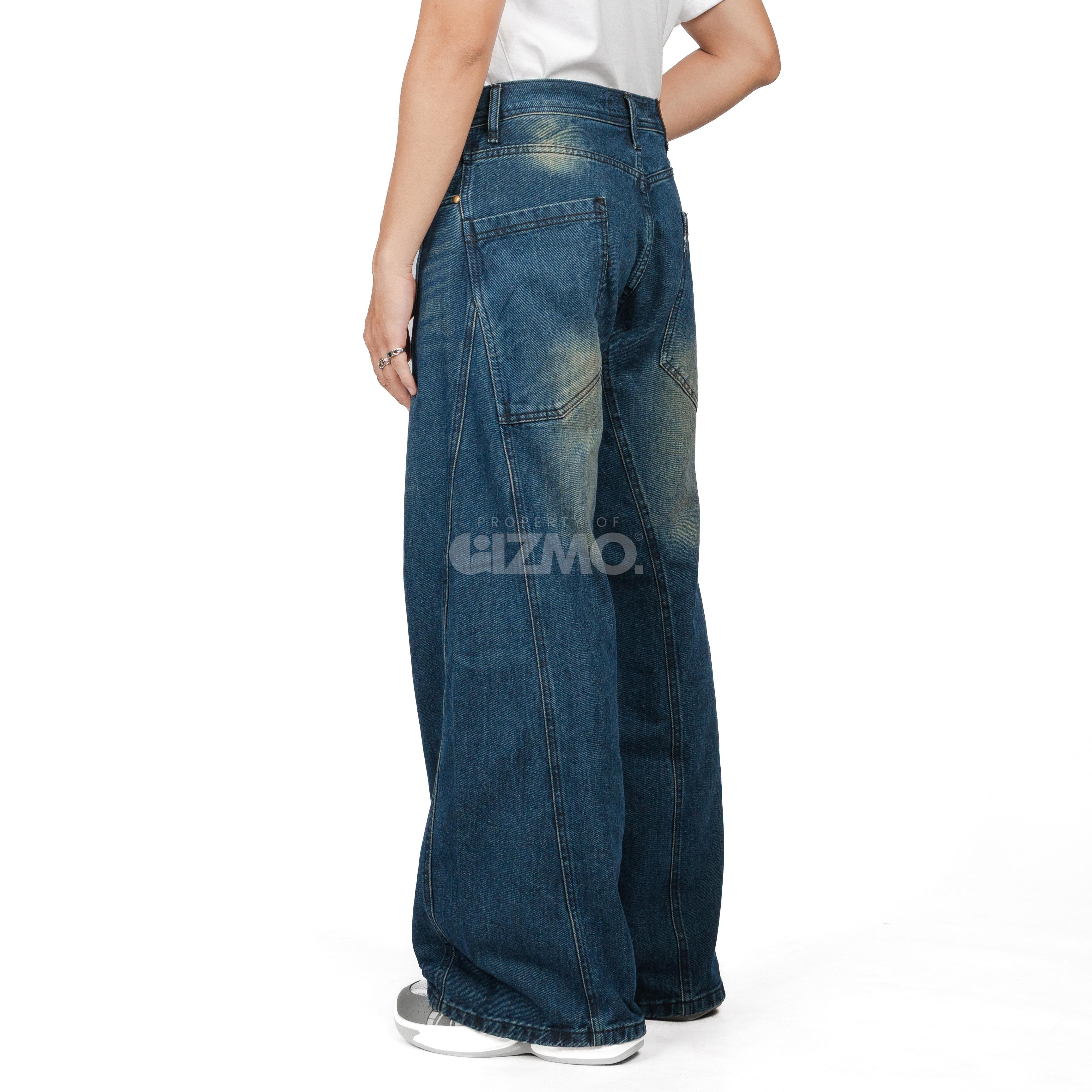 Gizmo Baggy Jeans Pecah Pola Split Flow Fade Blue- Streetwear